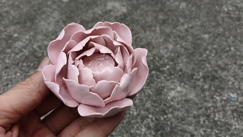 Image of Ceramic Flower Wall Art Decor, Artificial Flower Wall Sculpture,Handmade Ceramic Flowers for Home,Hallway,Living Room, Kitchen,Bathroom (Pink, Peony Bud, 3.15 inch)