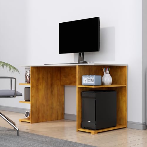 Image of Bniture Wooden Study Table for Home | Engineered Wood Study Table with Side Shelf Storage | Multi Purpose Computer Desk for Writing & Study | Laptop Table for Study Room | Giant Wood & Frosty White