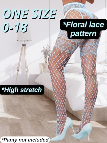 Image of ChiaoLezhee Sexy Wide Fishnet Tights, Floral Lace Garter Stockings For Women, Fishnets Fish Net Fits 0-18