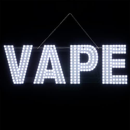 30"x10" Large LED VAPE Sign for Smoke Shops, Super Bright Unique Design VAPE Sign with Hanging Installation, High Visibility for Stores Retail Shops Window (White)