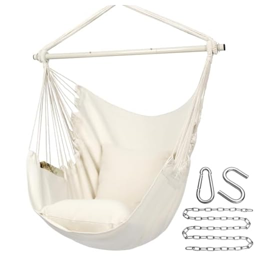 Y- STOP Hammock Chair Hanging Rope Swing-Max 320 Lbs-2 Seat Cushions Included-Quality Cotton Weave for Superior Comfort & Durability (Beige)