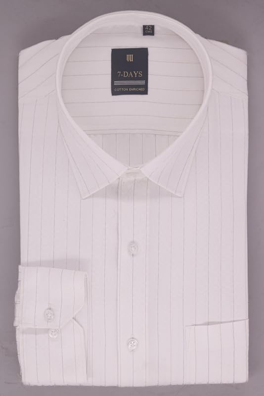 Image of 7-DAYS Men's Premium Striped Formal Shirt - Cotton Rich, Regular Fit, Full Sleeve, with Pocket, Wrinkle Resistant - Stylish Office & Everyday Wear.