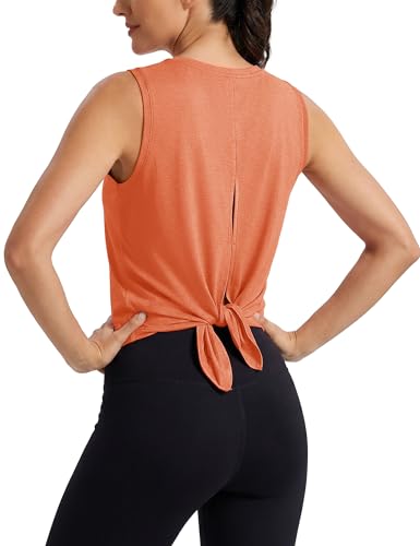Image of MAGCOMSEN Workout Tank Tops Woman Summer Open Back Yoga Athletic Shirts Sleeveless Tie Back Loose Fit Gym Muscle Tank