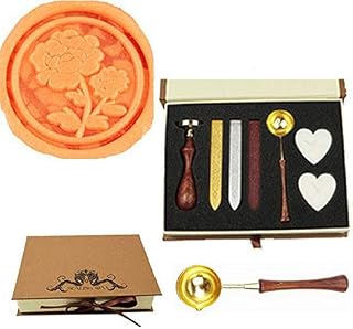 Vintage Peony Flower Sealing Wax Seal Stamp Wood Handle Melting Spoon Wax Stick Candle Gift Book Box kit Wedding Invitation Embellishment Holiday Card Christmas Gift Wrap Package Seal Stamp Set