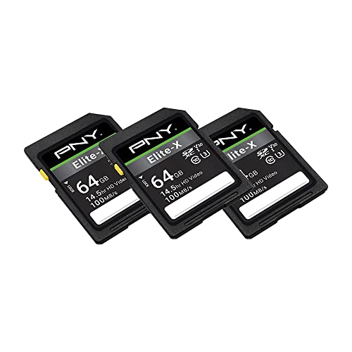Image of PNY 64GB Elite-X C10 U3 V30 SDXC Flash Memory Card 3-Pack, UHS-I, 4K UHD