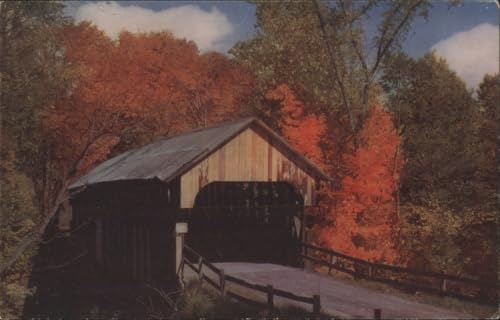 New England Historic Covered Bridge in Autumn Scenic Original Vintage Postcard