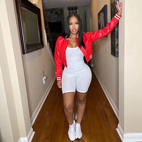 Image of Mintsnow Womens Varsity Jacket Long Sleeve Button Down Bomber Jackets Casual Baseball Uniform Streetwear