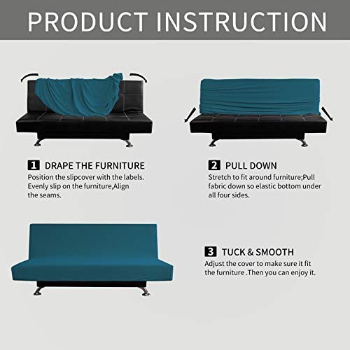 Image of Easy-Going Stretch Medium Futon Slipcover Armless Futon Cover Peacock Blue