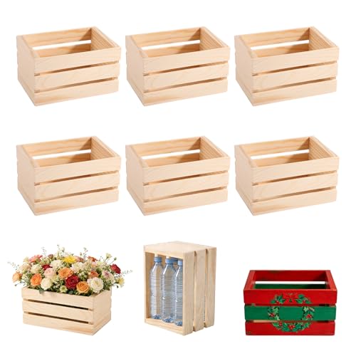 Penitue 6pcs Small Wooden Crates, Rustic Wood DIY Crafts Crate Basket Nesting Design Storage Boxes Home Office Organization Decor for Display Milk Home Office Bathroom