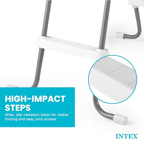 Image of Intex Steel Frame Above Ground Swimming Pool Entry /Exit Ladder for 48 inch High Wall Pools, 300 Pound Capacity, Accessory Only, Pool Not Included