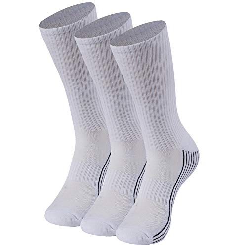 Indoor Thick Bamboo Socks, Sunew Womens Smooth Mid Calf Crew Wicking Bamboo Socks,Lightweight Cushioned Bottom Socks with Seamless Toe,Winter Outdoor Warm Skating Bamboo Socks,3 Pairs White S
