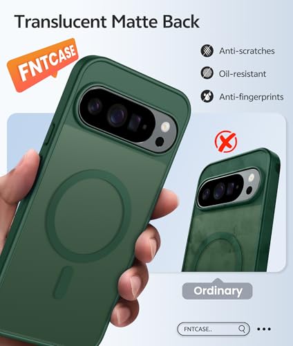 Image of FNTCASE for Google Pixel 10 Pro Case: for Pixel 10 Case [Fit for Magsafe] Translucent Matte Cases with [Screen Protector] Military Grade Shockproof Protective Magnetic Phone Cover (6.3inch - Green)