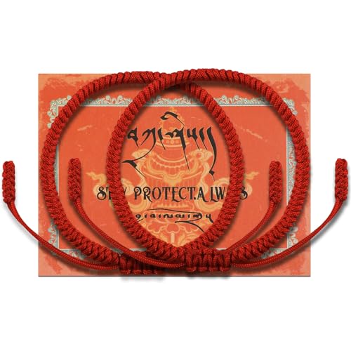 Kigeli 2 Pcs Authentic Blessed Tibetan Handmade Red String Bracelet Lucky Dorje Knot Protection Red Bracelet with Amulet Card Chinese Braided Tibetan Monks Gift for Women Men
