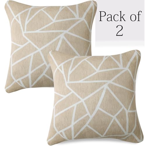 Image of HOKIPO 'Elira Series' Stretchable Cushion Cover for Sofa 22x22 Inch, Packof 2, Beige Abstract Geometry (AR-6712-C3*2)