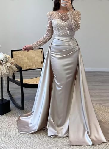 Satin Prom Dress for Women Chiffon Off Shoulder Tiered A-Line Formal Evening Gowns with Slit BO0282