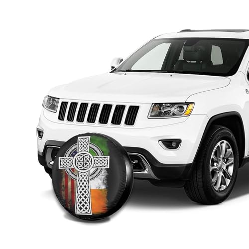Image of American Irish Cross St. Patrick's Day Flag Spare Tire Cover Weatherproof Wheel Protectors Dust-Proof Sun Protection Wheel Tire Covers Universal Fit for Truck SUV RV Camper Trailer 17 inch