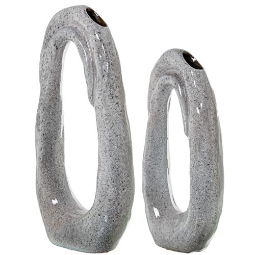 Vases de table en céramique gris clair brillant design anneau DRW
