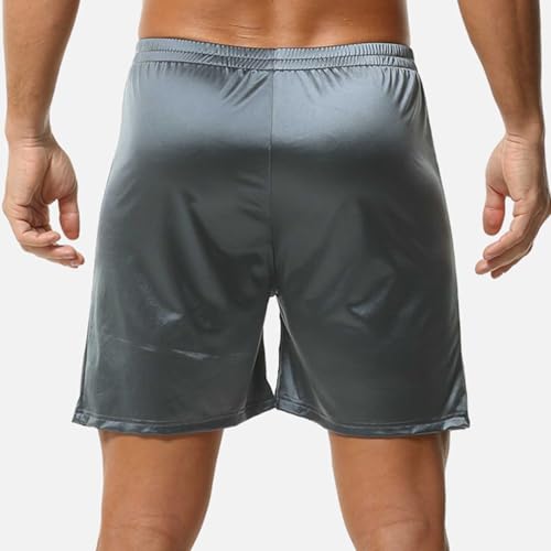 Image of Mens Satin Shorts Lounge Solid Color Sleepwear Casual Pajama Shorts Lightweight Comfy Workout Gym Short for Men