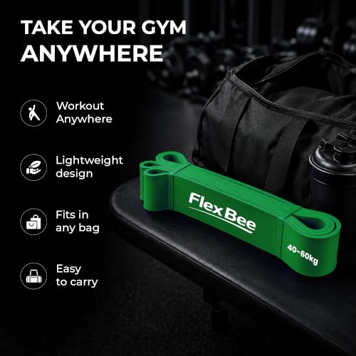 Image of FlexBee Heavy Resistance Bands for Workout, Pull Up Assist, Strength Training & Stretching | Exercise Loop Bands for Men & Women Home Gym Fitness Equipment (Green, 40-60 kg Resistance, Latex)