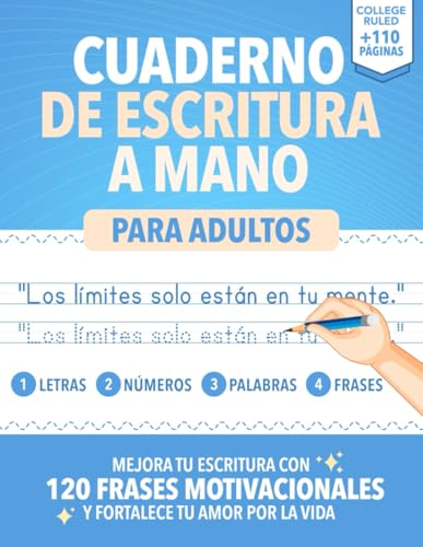 Cuaderno de Escritura a Mano para Adultos y Adolescentes con Letra Pequeña: Mejora tu Escritura, Trazando Letras, Palabras, Números y Frases ... caligrafía letra imprenta | Mejorar la letra