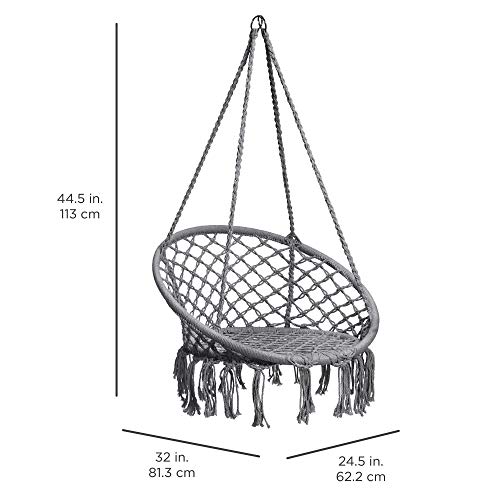 Best Choice Products Handwoven Cotton Macramé Hammock Hanging Chair Swing For Indoor & Outdoor Use W/Backrest, Fringe Tassels, 265 Pound Capacity - Gray #TOP6