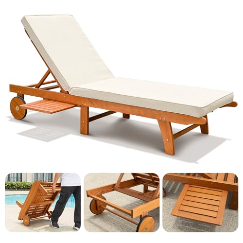Idzo Z40I1 Upgraded Cushion Outdoor, 500Lbs Capacity Patio Pool Loungers, Stackable And Foldable Design, Reclining Backrest, Federica Wood Chaise Lounge_Brown thumb #6