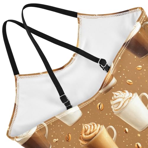 Pigsaly Girls One Piece Swimsuits Hot Drink Coffee Latte Coffee Bean Kids Cross Back Swimwear Beach Sport Bathing Suit 3T4