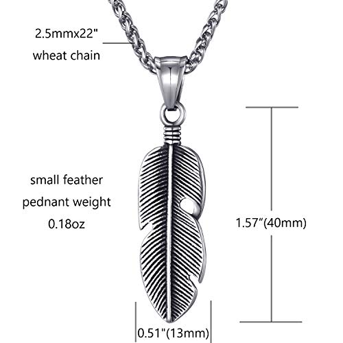 Moolee Mens Feather Pendant Necklace with Stainless Steel Link Chain3
