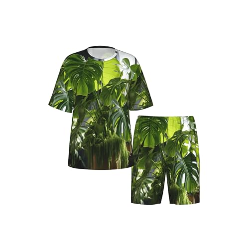 Pijama transpirable de hombre de 2 piezas Monstera Deliciosa premium 5