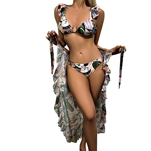 Bikini 3 pièces vert ajustable taille L doté d'une jupe imprimée - 4