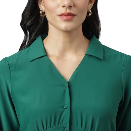 Image of Latin Quarters Women Green Casual Solid Full Sleeve Shirt