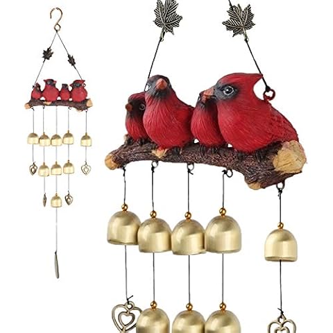 Gardenvy Cardinal Bird Wind Chime, Red Bird Bell Wind Chimes Outdoor Decorations, Garden Backyard Church Hanging Decor, Red Cover