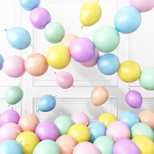Image of Colorful Link Balloons,120Pcs 6Inch Pastel Latex Linking Balloons for Birthday Baby Shower Wedding Anniversary Party Decorations