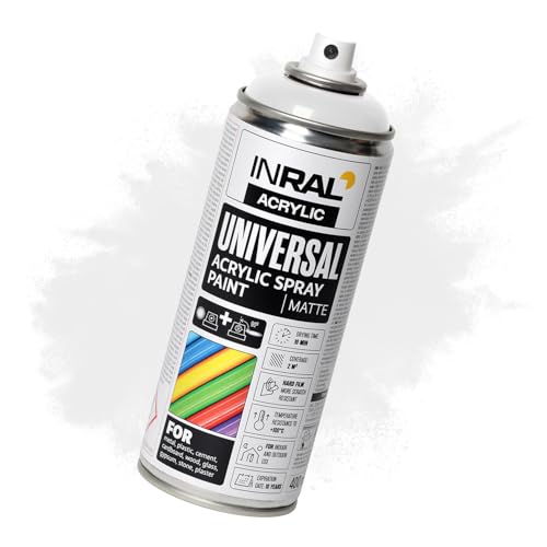 INRAL Sprühlack - Reinweiß matt RAL9010 Universal Sprühfarbe 400ml. Spraydose für Metall Kunststoff Holz & Stein - Hochdeckende Regen- und UV-beständige Farbspray für Innen- & Außenbereich
