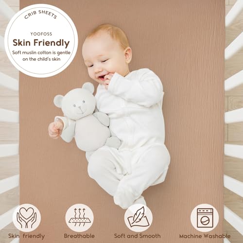 Image of Yoofoss Muslin Crib Sheets for Boys Girls 100% Cotton Fitted Baby Crib Sheet 2 Pack Soft and Breathable for Standard Crib Mattress & Toddler Mattress 52 inchx28 inch Gradient Blue