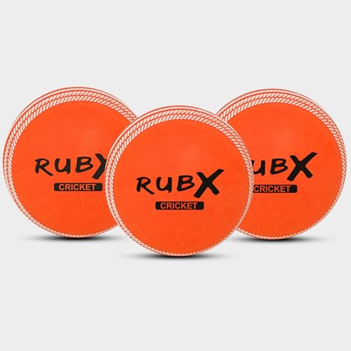 Image of RUBX PVC T-20 Practice Cricket Wind Balls 110g Pack of 3, Standard Size, Suitable for Training & Casual Play (Orange)