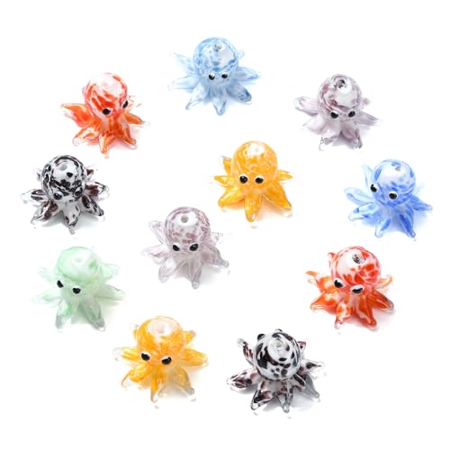 LiQunSweet 20 Pcs Handmade Glass Lampwork Animal Enamel Octopus Beads for Craft DIY Jewelry Making