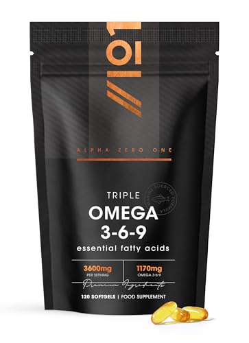 Omega 3-6-9 Fish Oil 3600mg - 120 Softgels - Wild-Caught Fish Oil with Flaxseed Oil & Borage Oil - Rich in ALA EPA GLA & DHA No Additives (60 Day Supply) by Alpha01