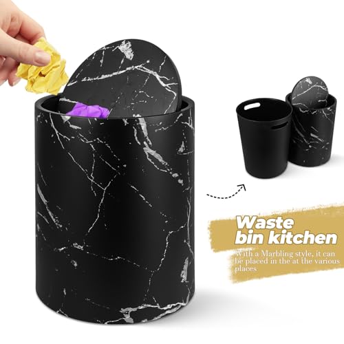 Caneca de basura con tapa oscilante diseño mármol negra miniatura 6