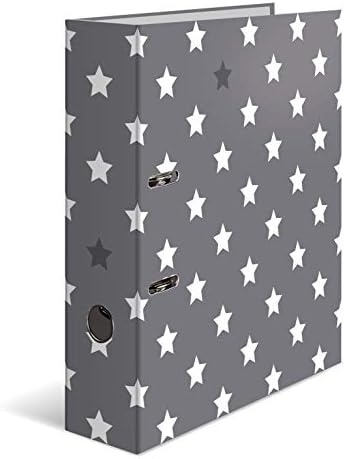 HERMA Lever Arch File Stars with Grey with White Stars Motif, A4, 70 mm Spine, with Inner Print, 1 Folder