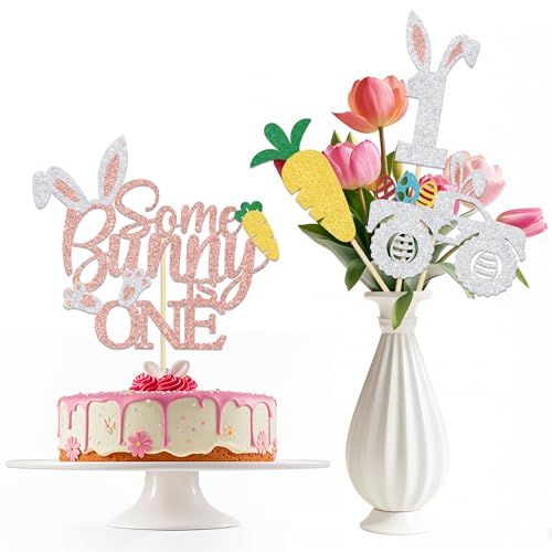 Décoration de table Some Bunny is One pour premier anniversaire fille - Lot de 12