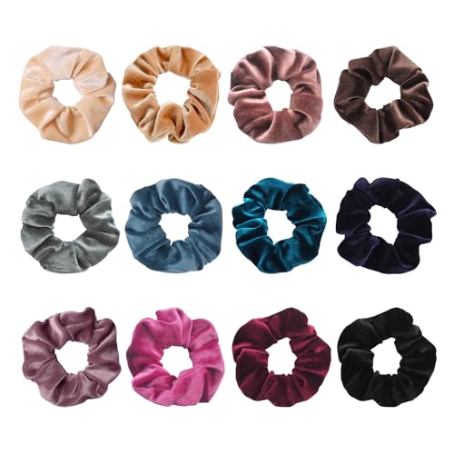 12 Elastici per Capelli in Velluto - Grandi, Francesi, Extra Grandi - per Donne, Maschere, Feste, Compleanni, Abbigliamento Quotidiano (12 Colori)