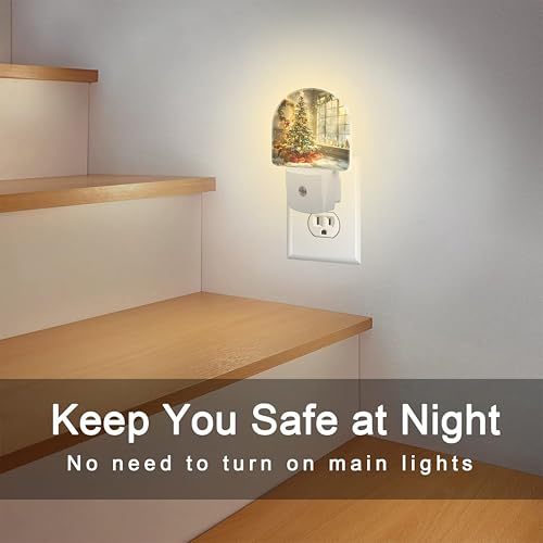 Image of Christma Room Full of Gifts Night Light, Christmas Tree with Red and Gold Ornaments Dusk to Dawn Plug in, 0.5w Energy Saving Sleep Friendly NightLight for Kids Boys Girls Home Decor