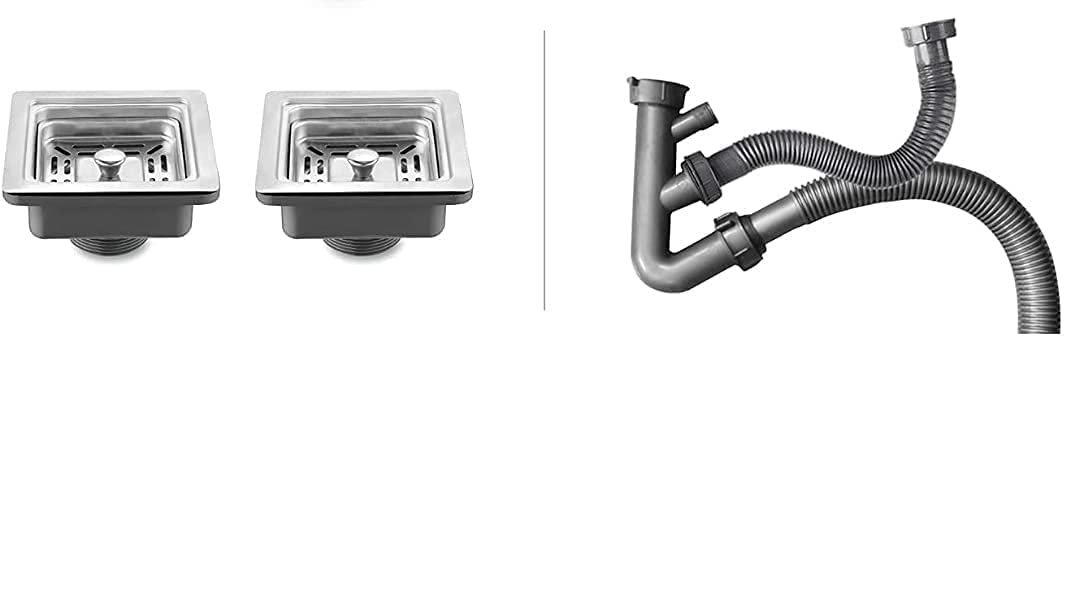 EVANEX Double Bowl Kitchen Sink with Tap Hole | 45x20x10 Inch Double Sink for Kitchen 304-Grade Stainless Steel Sink with Matte Finish Including Couplings, Waste Pipe, Connector & Drain Basket 1