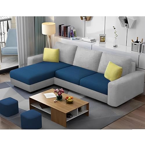 Image of Orland 4 Seater LHS L Shape Sofa Set for Living Room | Color - Blue Grey | Premium Fabric Sofa
