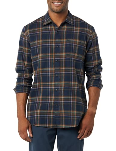 Image of Amazon Essentials Men's Regular Fit Long-Sleeve Flannel Shirt, Soft Brushed Cotton, Lightweight yet Warm