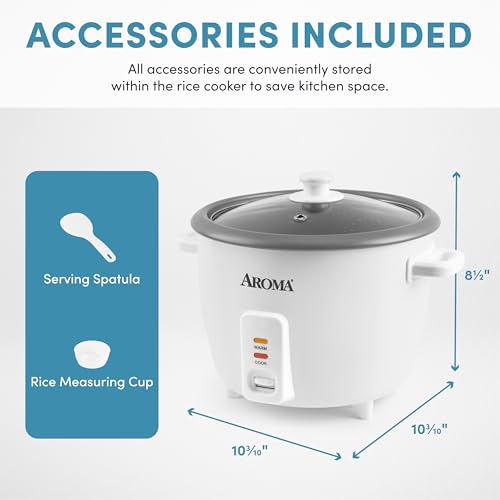 AROMA® Rice Cooker, 8-Cup (Uncooked) / 16-Cup (Cooked), Pot-Style Rice Cooker and Soup Warmer with One-Touch Control, 4 Qt, White, ARC-368NG - Image 4