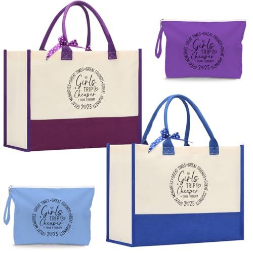 Fokongna Girls Trip 2025 For Women Friend Sister Travel Gifts Canvas Tote Bag Wet Bag for swimsuit Beach Bags Gifts