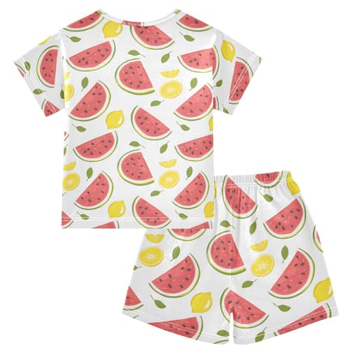 ALAZA Watermelon Lemon Fruit Pajamas Short Sleeve 2 Piece Sleepwear Top and Bottom Pajama Set Unisex2