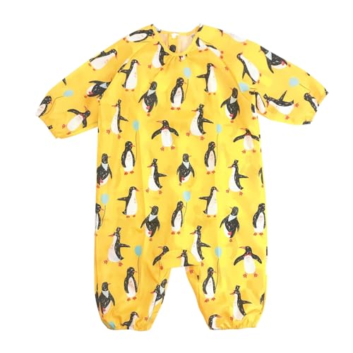 Boys Girls Lightweight Drawing Clothes Baby Jumpsuit Cover Waterproof Eating Outwear Cute Button Romper Kids Outfit